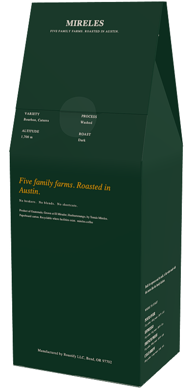 Dark roast, Guatemala. A 12 oz carton of Guatemala coffee from Huehuetenango.
