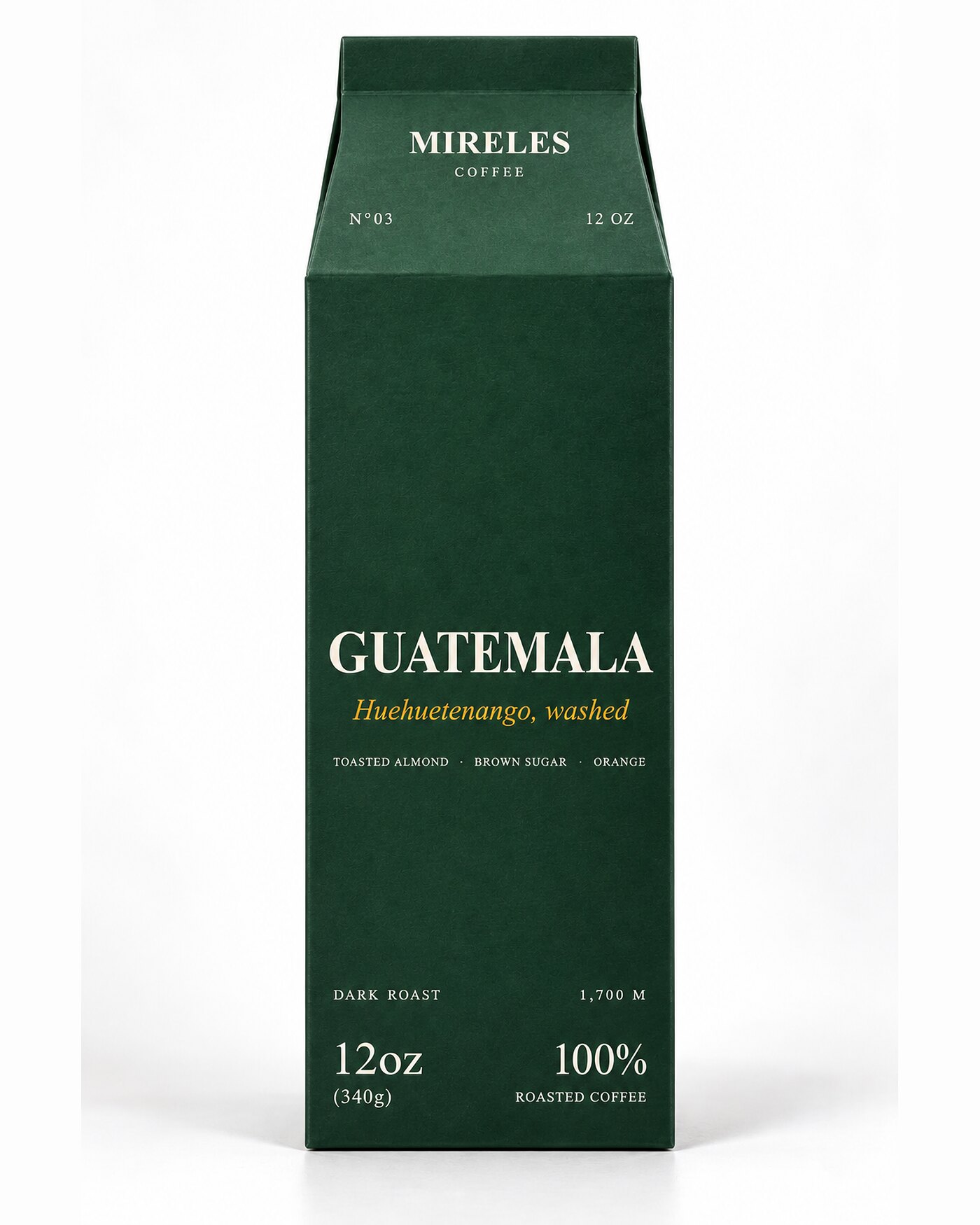 The front of the Guatemala carton on a white background.